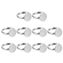 MECCANIXITY 10Pcs Metal Ring Base Blank, 12mm Adjustable Pad Cabochon Ring Blank Base Flat Bezel Tray for Jewelry Making Finding DIY Craft, Silver