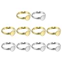MECCANIXITY 10Pcs Metal Ring Base Blank, 8mm Adjustable Pad Cabochon Ring Blank Base Flat Bezel Tray for Jewelry Making Finding DIY Craft, Silver/Gold