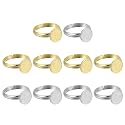 MECCANIXITY 10Pcs Metal Ring Base Blank, 10mm Adjustable Pad Cabochon Ring Blank Base Flat Bezel Tray for Jewelry Making Finding DIY Craft, Silver/Gold