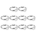 MECCANIXITY 10Pcs Metal Ring Base Blank, 8mm Adjustable Pad Cabochon Ring Blank Base Flat Bezel Tray for Jewelry Making Finding DIY Craft, Silver