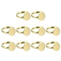 MECCANIXITY 10Pcs Metal Ring Base Blank, 12mm Adjustable Pad Cabochon Ring Blank Base Flat Bezel Tray for Jewelry Making Finding DIY Craft, Gold