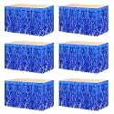 MECCANIXITY 6 Pcs 29x108 Inch Blue Metallic Foil Fringe Tinsel Table Skirts for Rectangle Tables Tinsel Backdrop Curtain for Wedding Birthday Party Decoration
