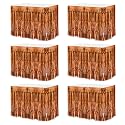 MECCANIXITY 6 Pcs 29x108 Inch Bronze Metallic Foil Fringe Tinsel Table Skirts for Rectangle Tables Tinsel Backdrop Curtain for Wedding Birthday Party Decoration