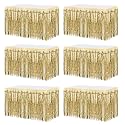 MECCANIXITY 6 Pcs 29x108 Inch Champagne Gold Metallic Foil Fringe Tinsel Table Skirts for Rectangle Tables Tinsel Backdrop Curtain for Wedding Birthday Party Decoration