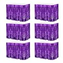 MECCANIXITY 6 Pcs 29x108 Inch Dark Purple Metallic Foil Fringe Tinsel Table Skirts for Rectangle Tables Tinsel Backdrop Curtain for Wedding Birthday Party Decoration