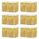 MECCANIXITY 6 Pcs 29x108 Inch Gold Metallic Foil Fringe Tinsel Table Skirts for Rectangle Tables Tinsel Backdrop Curtain for Wedding Birthday Party Decoration