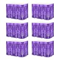 MECCANIXITY 6 Pcs 29x108 Inch Light Purple Metallic Foil Fringe Tinsel Table Skirts for Rectangle Tables Tinsel Backdrop Curtain for Wedding Birthday Party Decoration