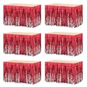 MECCANIXITY 6 Pcs 29x108 Inch Red Metallic Foil Fringe Tinsel Table Skirts for Rectangle Tables Tinsel Backdrop Curtain for Wedding Birthday Party Decoration