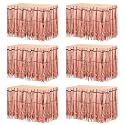 MECCANIXITY 6 Pcs 29x108 Inch Rose Gold Metallic Foil Fringe Tinsel Table Skirts for Rectangle Tables Tinsel Backdrop Curtain for Wedding Birthday Party Decoration
