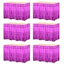 MECCANIXITY 6 Pcs 29x108 Inch Rose Red Metallic Foil Fringe Tinsel Table Skirts for Rectangle Tables Tinsel Backdrop Curtain for Wedding Birthday Party Decoration