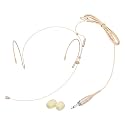 MECCANIXITY Ear Hook Headset Microphone, Double Over Ear Set Hanging Omnidirectional Wired Audio Condenser Microphone Headset with 3.5mm Thread Screw Plug 3.9ft Cable, Beige