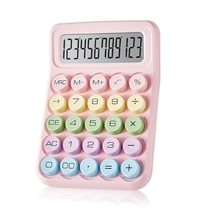 mechanical pushbutton calculator12 digit large lcd displaybig buttons easy to presscolorful candy financial calculatorautomatic sleepwith batteryfor officeschool home pink