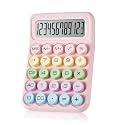 Mechanical Pushbutton Calculator,12 Digit Large LCD Display,Big Buttons Easy to Press,Colorful Candy Financial Calculator,Automatic Sleep,with Battery.for Office,School, Home. (Pink)