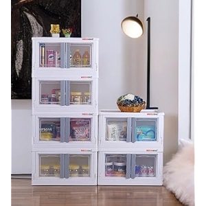 mechdel storage plastic for closet organizerscupboard rackfolding storage box stackable storage with open front door with wheels 6pcs-72l white