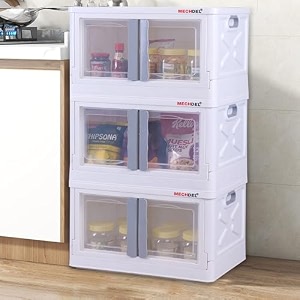 mechdel storage plastic for closet organizerscupboard rackfolding storage box stackable storage with open front door with wheels 3pcs-72l white