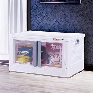 mechdel storage plastic for closet organizerscupboard rackfolding storage box stackable storage with open front door with wheels 72l-1pcs white