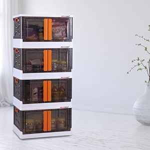 mechdel storage plastic for closet organizerscupboard rackfolding storage box stackable storage with open front door with wheels 4pcs-72l transparent