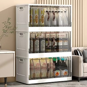 mechdel storage plastic for closet organizerscupboard rackfolding storage box stackable storage with open front door with wheels 42l-1pcs white