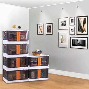 mechdel storage plastic for closet organizerscupboard rackfolding storage box stackable storage with open front door with wheels 6pcs-72l transparent