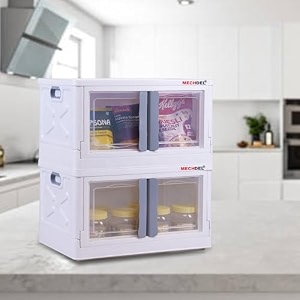 mechdel storage plastic for closet organizerscupboard rackfolding storage box stackable storage with open front door with wheels 72l-2pcs white