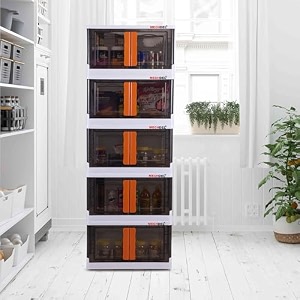 mechdel storage plastic for closet organizerscupboard rackfolding storage box stackable storage with open front door with wheels 5pcs-72l transparent
