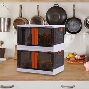 mechdel storage plastic for closet organizerscupboard rackfolding storage box stackable storage with open front door with wheels 2pcs-72l transparent