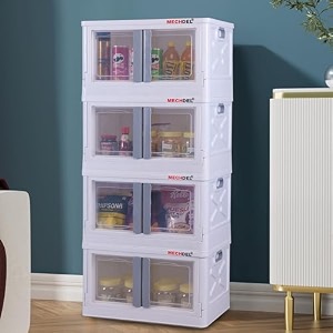 mechdel storage plastic for closet organizerscupboard rackfolding storage box stackable storage with open front door with wheels 4pcs-72l white