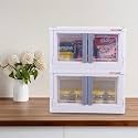 mechdel Storage Plastic for Closet Organizers,Cupboard rack,Folding Storage Box, Stackable Storage with Open Front Door, with wheels (2PCS-(72L), WHITE)