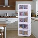 mechdel Storage Plastic for Closet Organizers,Cupboard rack,Folding Storage Box, Stackable Storage with Open Front Door, with wheels (5PCS-(72L), WHITE)