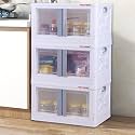 mechdel Storage Plastic for Closet Organizers,Cupboard rack,Folding Storage Box, Stackable Storage with Open Front Door, with wheels (3PCS-(72L), WHITE)