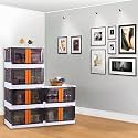 mechdel Storage Plastic for Closet Organizers,Cupboard rack,Folding Storage Box, Stackable Storage with Open Front Door, with wheels (6PCS-(72L), Transparent)