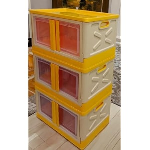 mechdel storage plastic for closet organizerscupboard rackfolding storage box stackable storage with open front door with wheels pastel orange 3pcs-72l