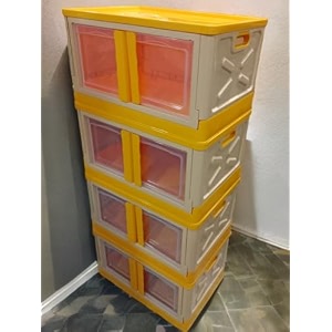 mechdel storage plastic for closet organizerscupboard rackfolding storage box stackable storage with open front door with wheels pastel orange 4pcs-72l