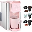 Mecity Pink Coffee Maker 3-in-1 Single Serve Coffee Machine, For Flat Bottom Coffee Capsule, Ground Coffee, 6 to 10 Ounce Cup, Removable 50 Oz Water Reservoir, 120V 1150W