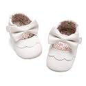 Meckior Newborn Baby Girls Dress Shoes Infant Bowknot Soft Sole Mary Jane Moccasins Baptism Christening Crib Shoes Wedding Princess Flats