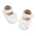 Meckior Newborn Baby Girls Dress Shoes Infant Bowknot Soft Sole Mary Jane Moccasins Baptism Christening Crib Shoes Wedding Princess Flats