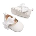 Meckior Newborn Baby Girls Dress Shoes Infant Bowknot Soft Sole Mary Jane Moccasins Baptism Christening Crib Shoes Wedding Princess Flats