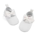 Meckior Newborn Baby Girls Dress Shoes Infant Bowknot Soft Sole Mary Jane Moccasins Baptism Christening Crib Shoes Wedding Princess Flats