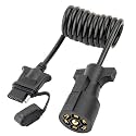 MECMO 7 Way Blade to 4 Way Flat Trailer Adapter Coiled Wiring Harness 5ft Male 7 Pin to 4 Pin Trailer Extension Cord Jacketed Cable, Heavy Duty 18AWG Copper 7 to 4 Wire Trailer Connector Plug 60 inch