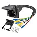 MECMO 7 Way RV Trailer Light Connector Socket 7 Pin Wire Electrical Trailer Adapter Quick Converter with Mounting Bracket, Truck End Quick-Install 7 Prong Universal Pigtail Wiring Harness Vehicle Side
