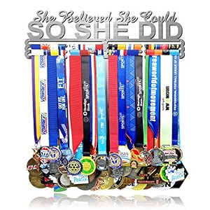 medal hanger holders display for runnermedal ribbons medal rackgymnastics medal hanger hanging displaysoccer medal hanger with shelf bib holder she believed she could stainless all screws included