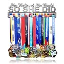 Medal Hanger Holders display for runner,medal ribbons medal rack,gymnastics medal hanger hanging display,soccer medal hanger with shelf bib holder she believed she could stainless All screws included.