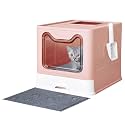Medario Cat Litter Box with Litter Mat and Scoop(Pink)