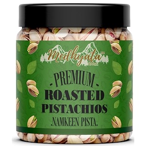 250 gm medhyata fresh whole roasted salted pistachios  salted pista with shell - jar pack