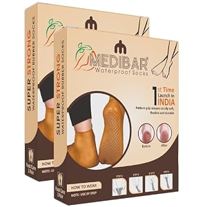 medibar anti heel full length waterproof rubber socks moisturizing silicon heel peny socks pain relief foot care protector for men amp women - size-small5-6 brown pack of 2