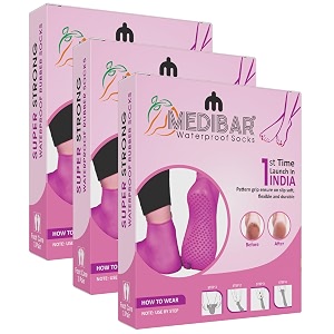 anti heel full length waterproof rubber socks moisturizing silicon heel peny socks pain relief foot care protector for men amp women - size-medium7-8-9 pink pack of 3
