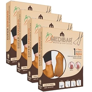 medibar anti heel full length waterproof rubber socks moisturizing silicon heel peny socks pain relief foot care protector for men amp women - size-medium7-8-9 brown pack of 4