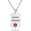 Medical Alert ID Necklace, Laser Engraved Blood THINNER, Stainless Steel Tag Pendant with 23.6 inch Chain for Men Women Emergency First Aid