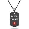 Medical Alert ID Necklace, Laser Engraved Blood THINNER, Stainless Steel Tag Pendant with 23.6 inch Chain for Men Women Emergency First Aid
