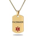 Medical Alert ID Necklace, Laser Engraved PACEMAKER, Stainless Steel Tag Pendant with 23.6 inch Chain for Men Women Emergency First Aid
